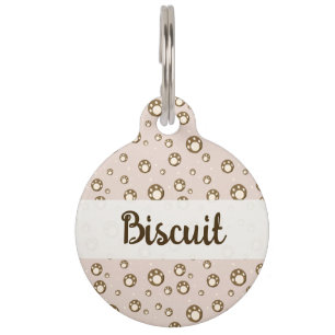 Paw Print Cookies Light Pink Pattern Monogram Pet Tag