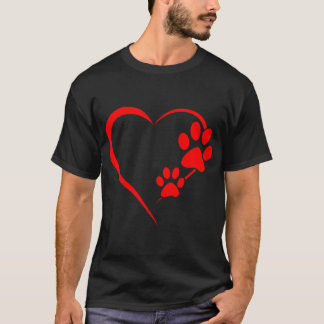 Paw Print Dog Paw Cute Dog Love Puppy Heart Red T-Shirt
