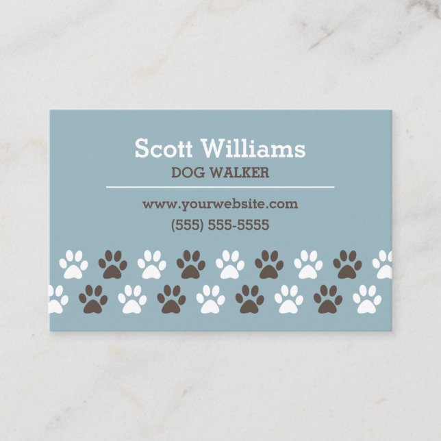 Paw Print Dog Walker Template Business Card (Front)