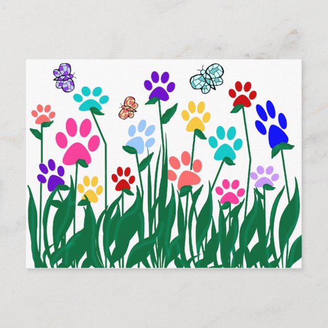 Paw print flower garden Mass Production Postcard (Front)