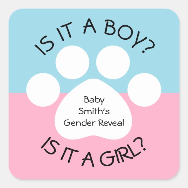 Paw Print Gender Reveal Square Sticker (Front)