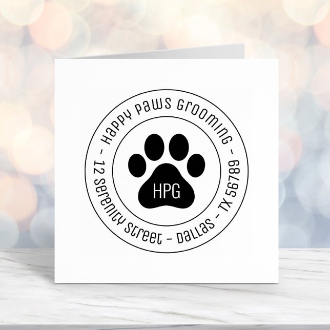 Paw Print Grooming Business Round Address Self-inking Stamp (Creator Uploaded)