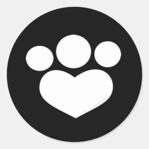 Paw Print Heart 1.5 inch Black Classic Round Sticker