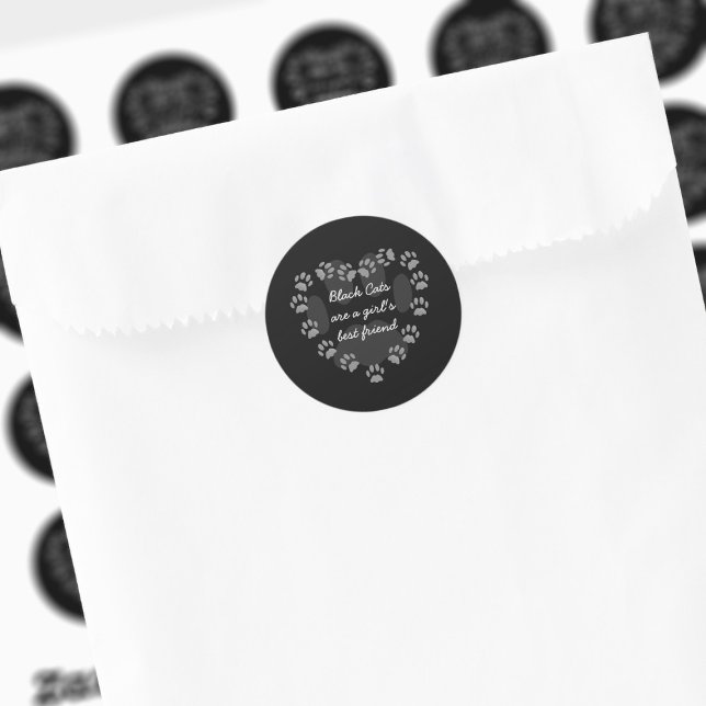 Paw Print Heart Black Cat Love Quote Sticker (Black cats are a girl's best friend! And here's the stickers that say so.)