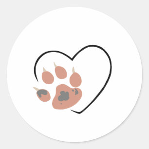 Paw print heart - Cute pet lover design Classic Round Sticker