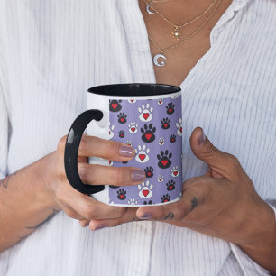 Paw Print Heart Pattern Periwinkle Purple Dog Cat Two-Tone Coffee Mug