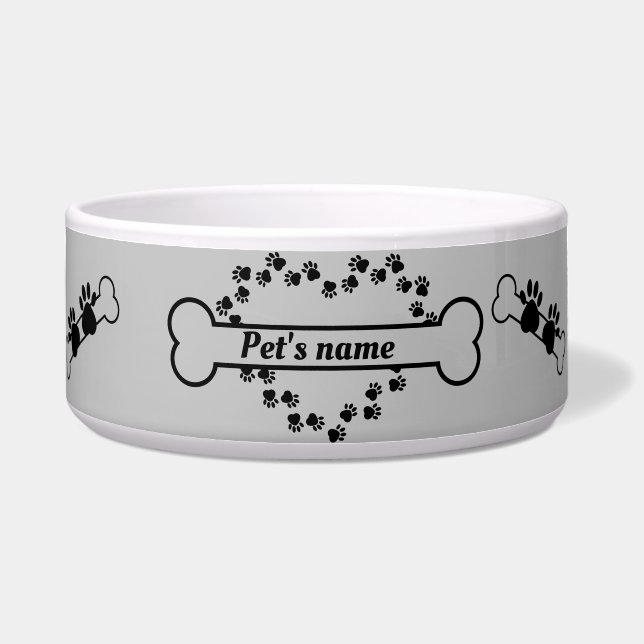 Paw print heart Personalised pet bowl  (Front)