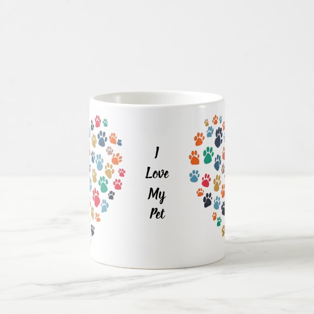 Paw Print Heart Pet Lover Design Coffee Mug (Center)