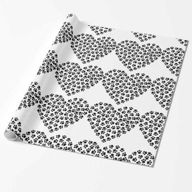 Paw print heart silhouette wrapping paper (Unrolled)