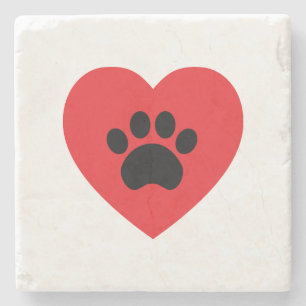 Paw Print Heart Stone Coaster