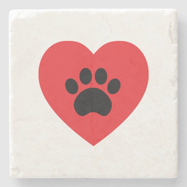 Paw Print Heart Stone Coaster (Front)