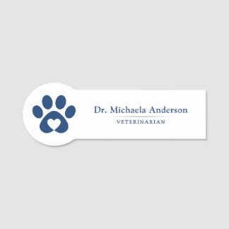 Paw Print Heart Veterinarian Name Tag