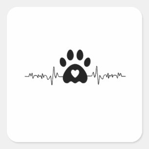 Paw Print Heartbeat Square Sticker