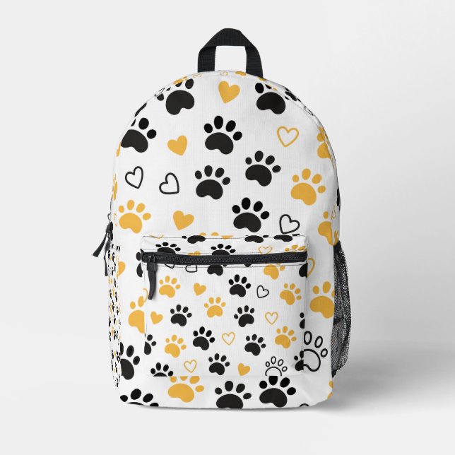 Paw Print & Hearts Pattern Pet Lovers Gift Printed Backpack (Front)