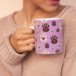 Paw Print Hearts Pink Pattern for Pet Lovers Large Coffee Mug