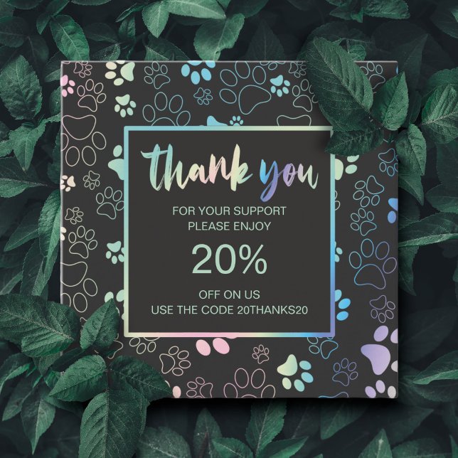 Paw Print Holographic Thank you Discount Cards (Creator Uploaded)