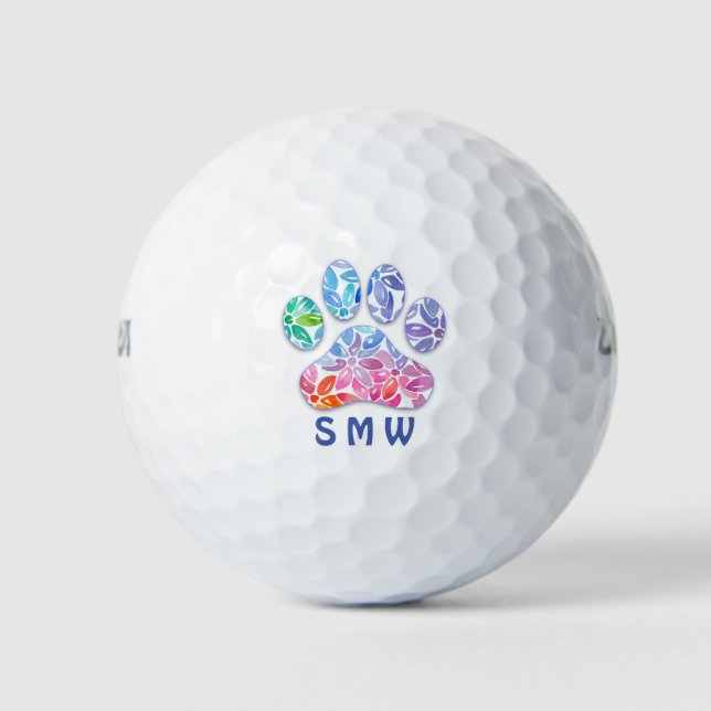 Paw Print Icon Monogrammed Golf Balls (Front)
