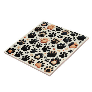 Paw print imprinted different coloured canine dog tile