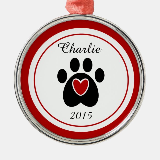 Paw Print Keepsake Metal Tree Decoration (Front)