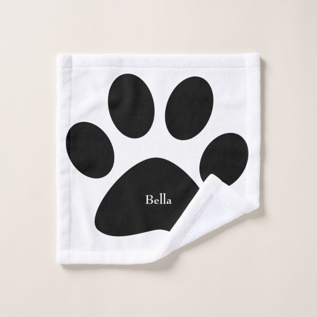 Paw Print Large Pattern Black White Custom Name Wash Cloth (Wash Cloth)