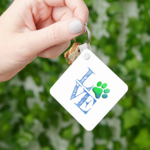 Paw Print LOVE Blue Green Family Pet Fun Key Ring