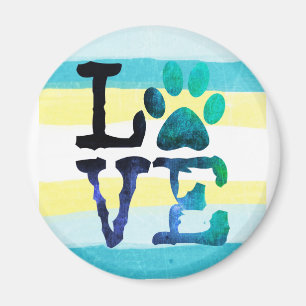 Paw print Love Dog Teal and Yellow Magnet