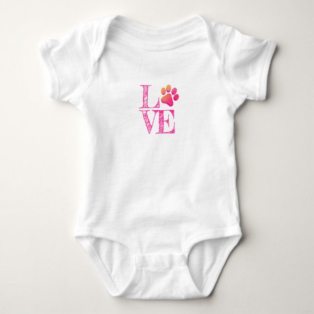 Paw Print LOVE Pink Orange Family Pet Fun Baby Bodysuit (Front)