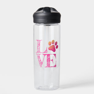 Paw Print LOVE Pink Orange Fun Family Pet Water Bottle