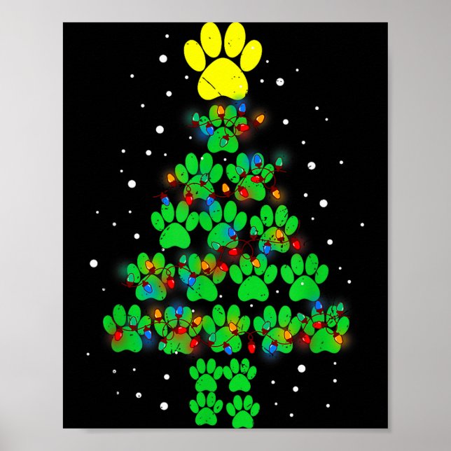 Paw Print Merry Christmas Tree Lights Dog Or Cat M (Front)