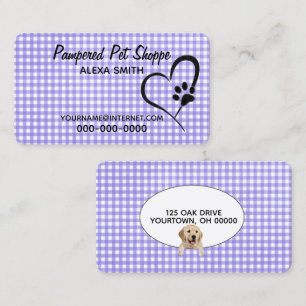 Paw Print On Gingham for Pet Grooming Business Card