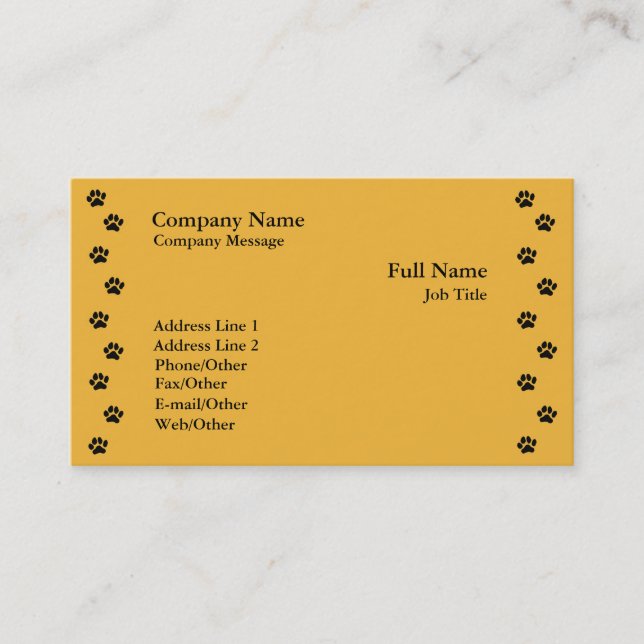 Paw Print On Gold Business Card Template (Front)