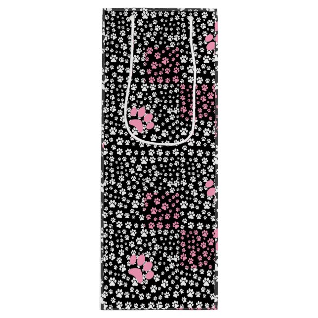 Paw print pattern 01.b Black BG Wine Gift Bag (Front)