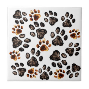 Paw Print Pattern Black Brown Mix Tile