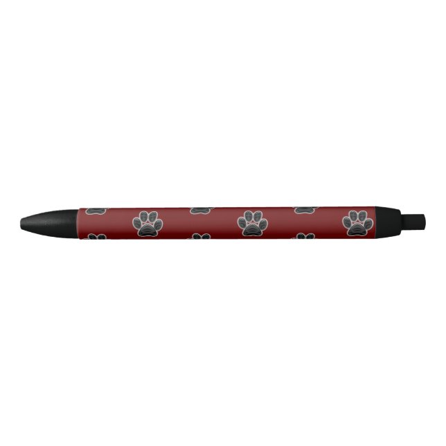 Paw Print Pattern Black Red Animal Lover Dog Ink Pen (Front)