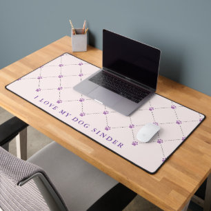Paw Print Pattern Blush Pink Personalised Desk Mat