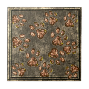 Paw Print Pattern Brass Copper Framed Tile