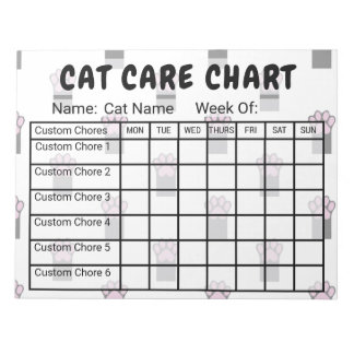 Paw Print Pattern Cat Care Chore Chart Notepad