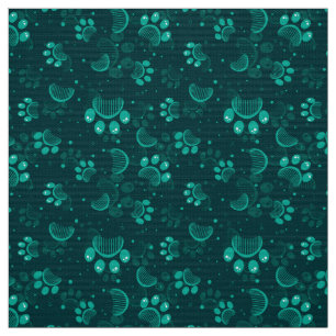 Paw print pattern in green colour fabric