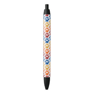 Paw Print Pattern in Red, Blue, Yellow, Orange Black Ink Pen