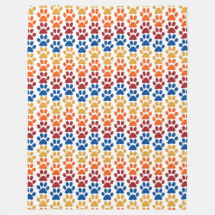 Paw Print Pattern in Red, Blue, Yellow, Orange Fleece Blanket
