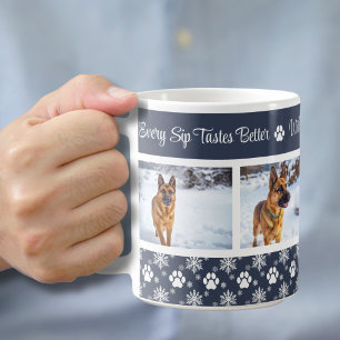 Paw Print Pattern Navy Blue 4 Dog Photo Coffee Mug