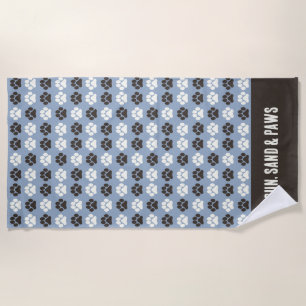 Paw Print Pattern Silver Blue Beach Towel