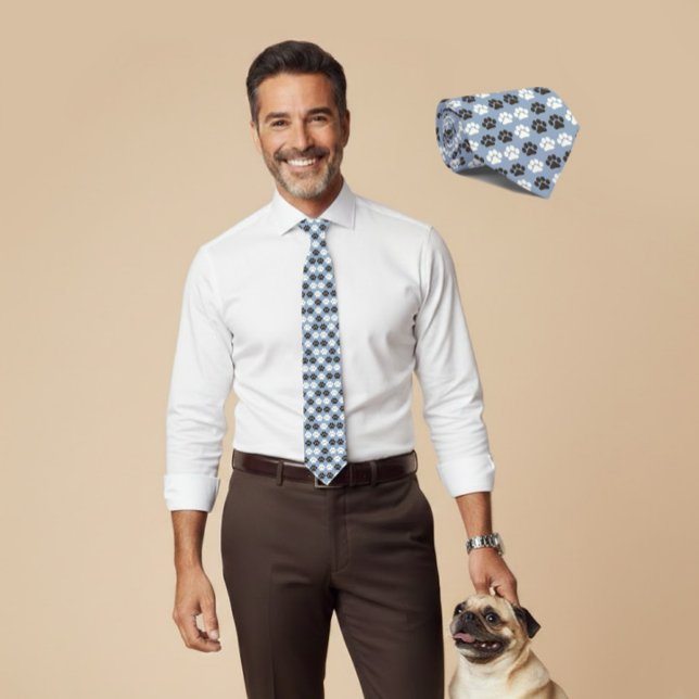 Paw Print Pattern Silver Blue Tie (Creator Uploaded)