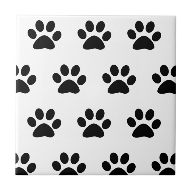 Paw Print Patterns Black White Cute Stylish 2023 Tile (Front)