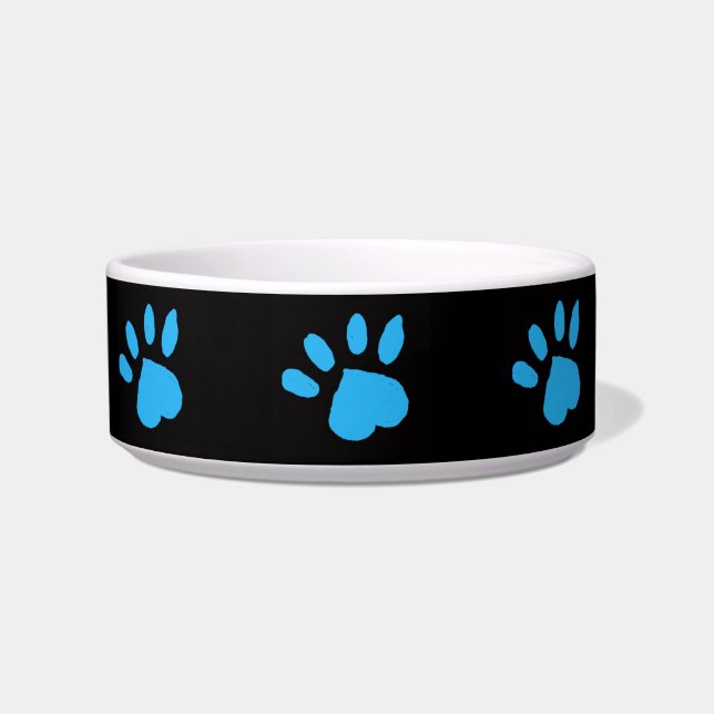 Paw Print Pet Bowl (Black & Blue) (Front)