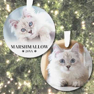 Paw Print Pet Christmas Cat Name Photo Ornament