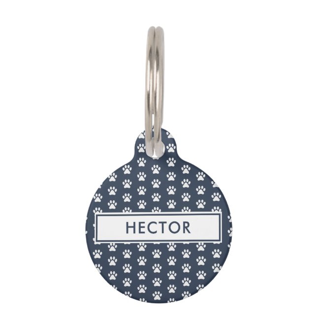 paw print pet modern navy blue   tag (Front)