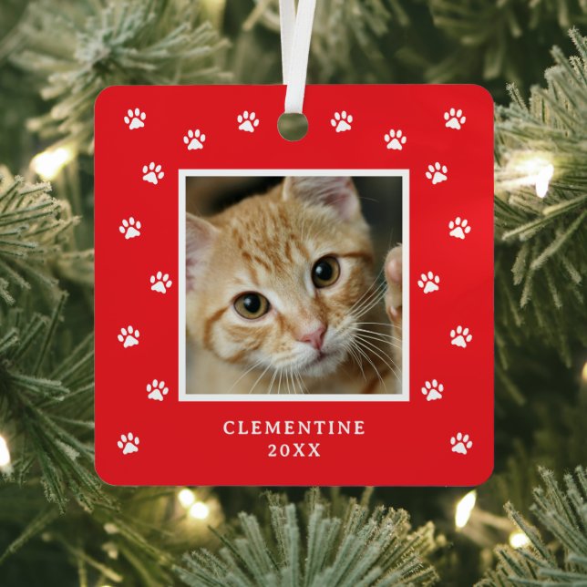 Paw Print Pet Photo Christmas Metal Tree Decoration (Insitu)