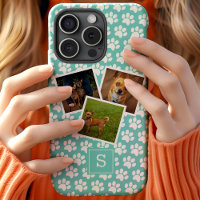 Paw Print Pet Photo Collage Teal Monogram