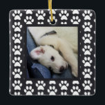 Paw Print Puppy Photo Ceramic Ornament<br><div class="desc">Customize name and image with your pet.</div>
